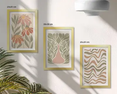 Fototapete pastellfarbene Blumenillustrationen mit wellenförmiger Abstraktion