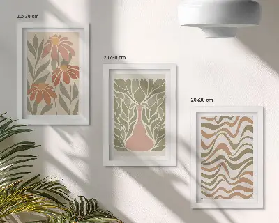 Fototapete pastellfarbene Blumenillustrationen mit wellenförmiger Abstraktion