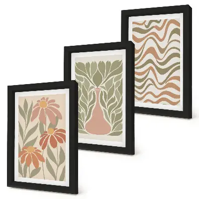 Fototapete pastellfarbene Blumenillustrationen mit wellenförmiger Abstraktion