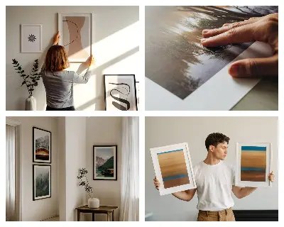 Fototapete pastellfarbene Blumenillustrationen mit wellenförmiger Abstraktion