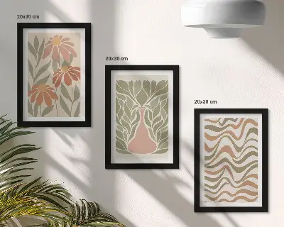 Fototapete pastellfarbene Blumenillustrationen mit wellenförmiger Abstraktion