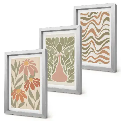 Fototapete pastellfarbene Blumenillustrationen mit wellenförmiger Abstraktion