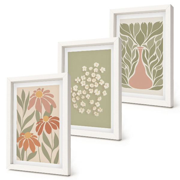 Bilderwand Blumenmotive, minimalistische Muster, Boho-Stil