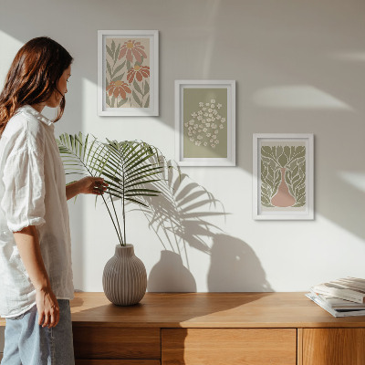 Bilderwand Blumenmotive, minimalistische Muster, Boho-Stil