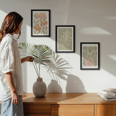 Bilderwand Blumenmotive, minimalistische Muster, Boho-Stil
