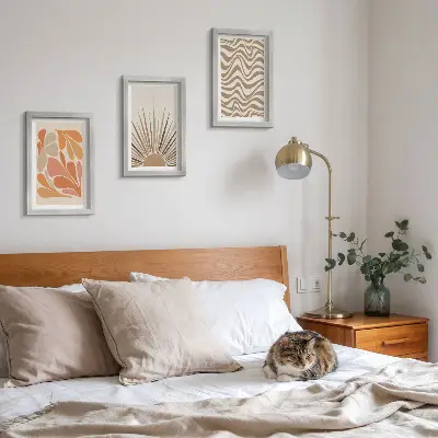 Bilderset mit Rahmen abstrakte Boho-Sonne in Pastelltönen