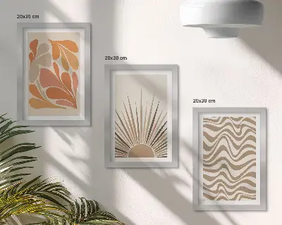 Bilderset mit Rahmen abstrakte Boho-Sonne in Pastelltönen