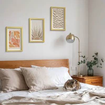 Bilderset mit Rahmen abstrakte Boho-Sonne in Pastelltönen