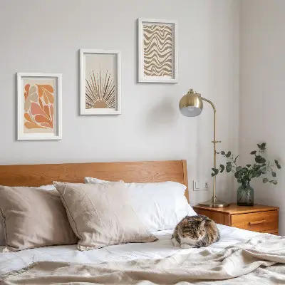 Bilderset mit Rahmen abstrakte Boho-Sonne in Pastelltönen