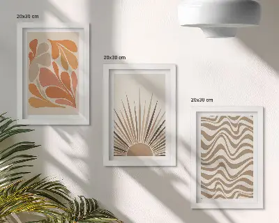 Bilderset mit Rahmen abstrakte Boho-Sonne in Pastelltönen