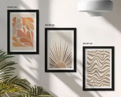 Bilderset mit Rahmen abstrakte Boho-Sonne in Pastelltönen