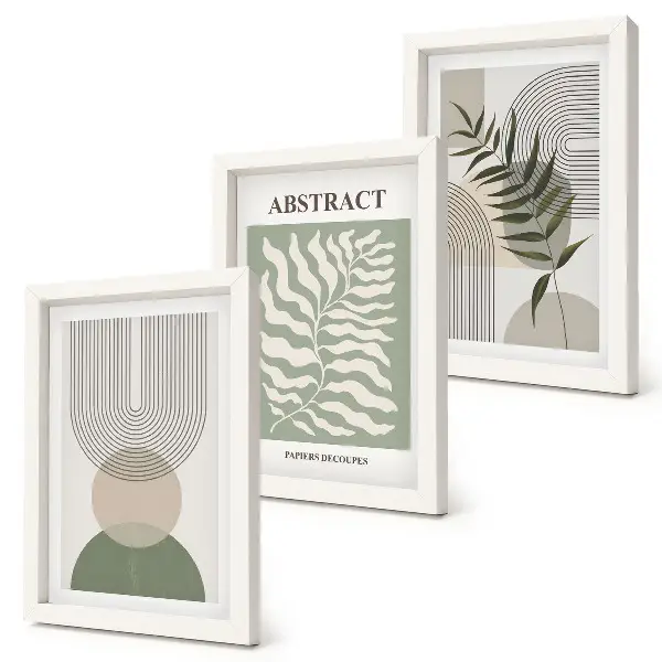 Bilderwand mit botanischen Abstraktionen im rustikalen Boho-Stil