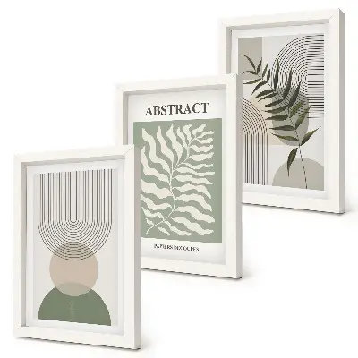 Bilderwand mit botanischen Abstraktionen im rustikalen Boho-Stil