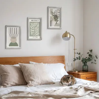 Bilderwand mit botanischen Abstraktionen im rustikalen Boho-Stil