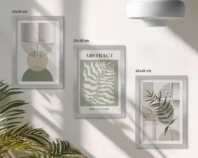 Bilderwand mit botanischen Abstraktionen im rustikalen Boho-Stil