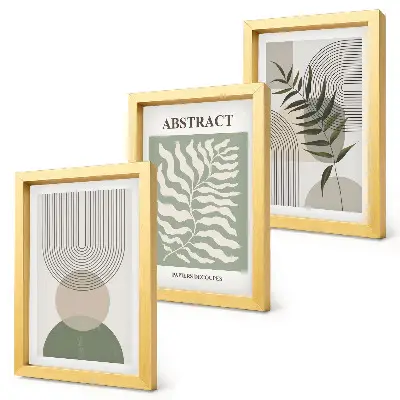 Bilderwand mit botanischen Abstraktionen im rustikalen Boho-Stil