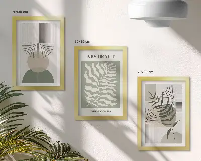 Bilderwand mit botanischen Abstraktionen im rustikalen Boho-Stil