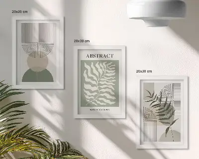 Bilderwand mit botanischen Abstraktionen im rustikalen Boho-Stil