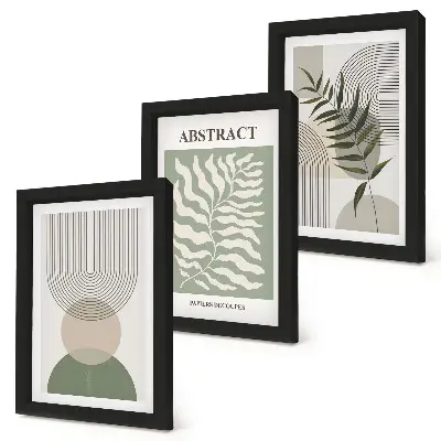 Bilderwand mit botanischen Abstraktionen im rustikalen Boho-Stil