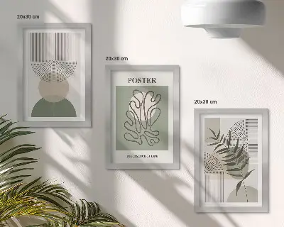 Bilderset mit Rahmen mit geometrischen abstrakten botanischen Mustern