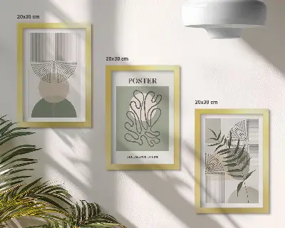 Bilderset mit Rahmen mit geometrischen abstrakten botanischen Mustern