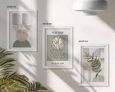 Bilderset mit Rahmen mit geometrischen abstrakten botanischen Mustern