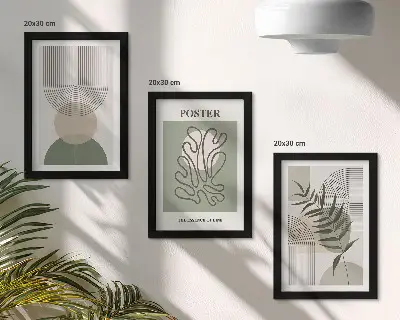 Bilderset mit Rahmen mit geometrischen abstrakten botanischen Mustern