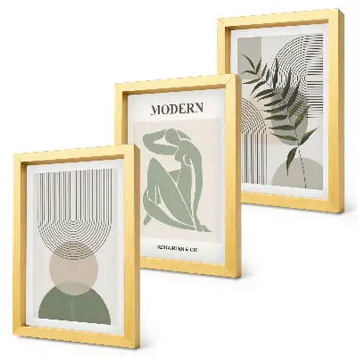 Fotowand mit stilvollen Grafiken aus abstrakten Formen und Pflanzen