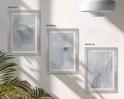 Bilderwand mit abstrakten Kompositionen im Aquarellstil