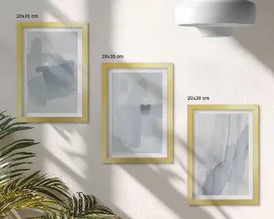 Bilderwand mit abstrakten Kompositionen im Aquarellstil