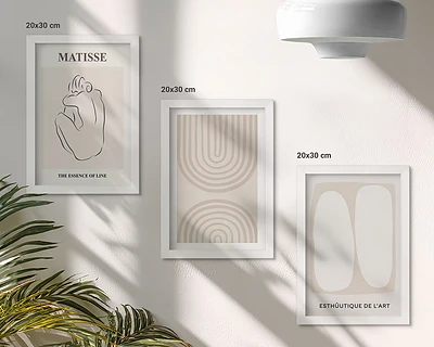 Fotowand mit stilvollen Linien und minimalistischen Formen in neutralen Tönen