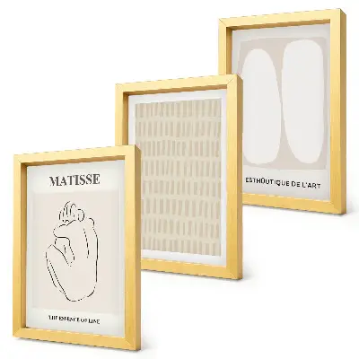 Bilderwand mit Linien und Formen in Beige- und Weißtönen