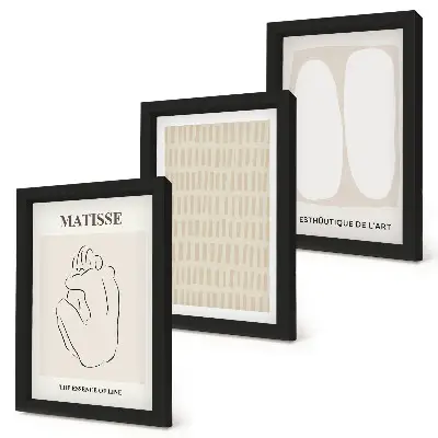 Bilderwand mit Linien und Formen in Beige- und Weißtönen