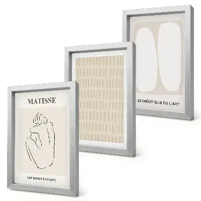 Bilderwand mit Linien und Formen in Beige- und Weißtönen