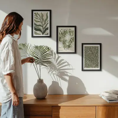 Fotowand mit botanischem Pflanzenmuster im Boho-Stil