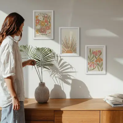 Blumen in Pastellfarben bilderset mit rahmen im sonnenlicht