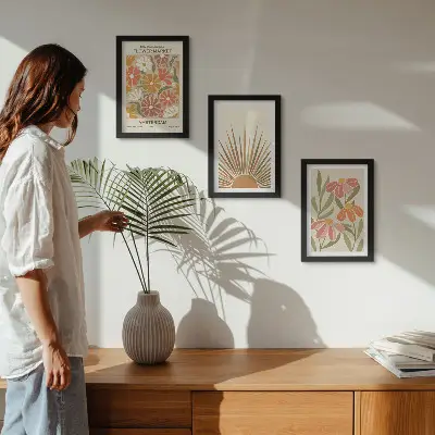 Blumen in Pastellfarben bilderset mit rahmen im sonnenlicht
