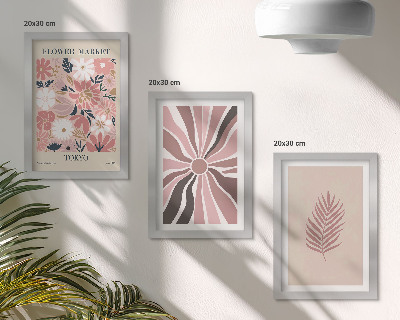 Bilderset mit rahmen Blumenmuster mit Blättern und geometrischen Formen