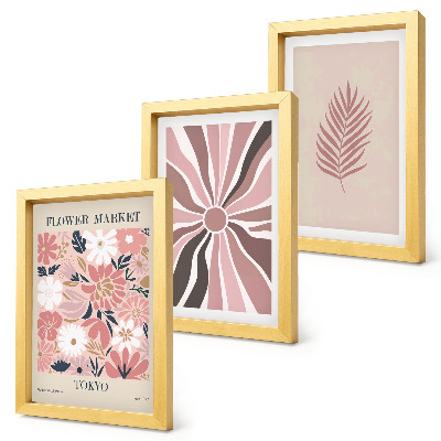 Bilderset mit rahmen Blumenmuster mit Blättern und geometrischen Formen