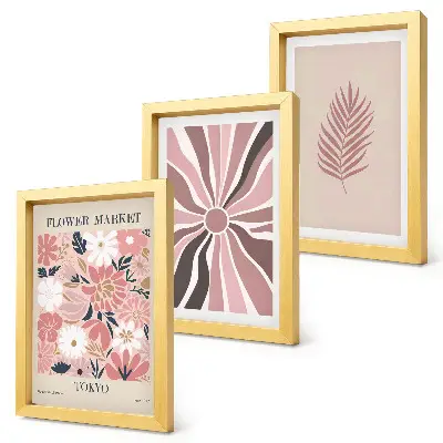 Bilderset mit Rahmen mit Blumenmuster, Blättern und geometrischen Formen