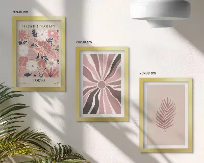 Bilderset mit Rahmen mit Blumenmuster, Blättern und geometrischen Formen