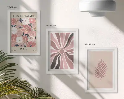 Bilderset mit Rahmen mit Blumenmuster, Blättern und geometrischen Formen