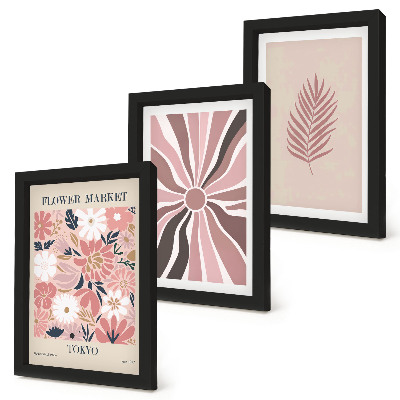 Bilderset mit rahmen Blumenmuster mit Blättern und geometrischen Formen