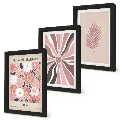 Bilderset mit Rahmen mit Blumenmuster, Blättern und geometrischen Formen