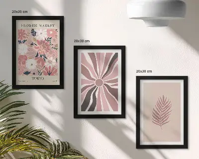 Bilderset mit Rahmen mit Blumenmuster, Blättern und geometrischen Formen