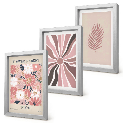 Bilderset mit rahmen Blumenmuster mit Blättern und geometrischen Formen