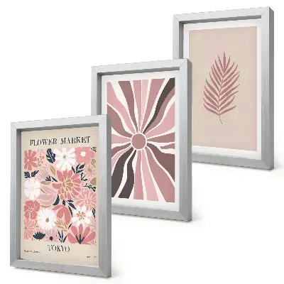 Bilderset mit Rahmen mit Blumenmuster, Blättern und geometrischen Formen