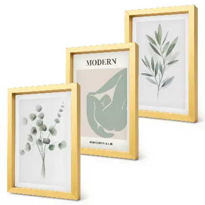 Bilderwand mit Pflanzenmotiven in zarten Grüntönen