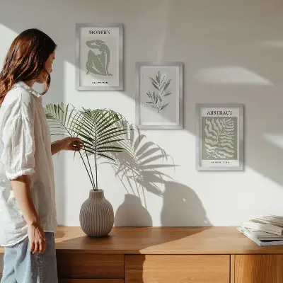 Bilderset mit Rahmen Matisse Design mit Aquarell Boho Pflanzen