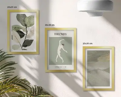 Bilderwand mit Pflanzenmuster in Form von Silhouetten und abstrakten Elementen